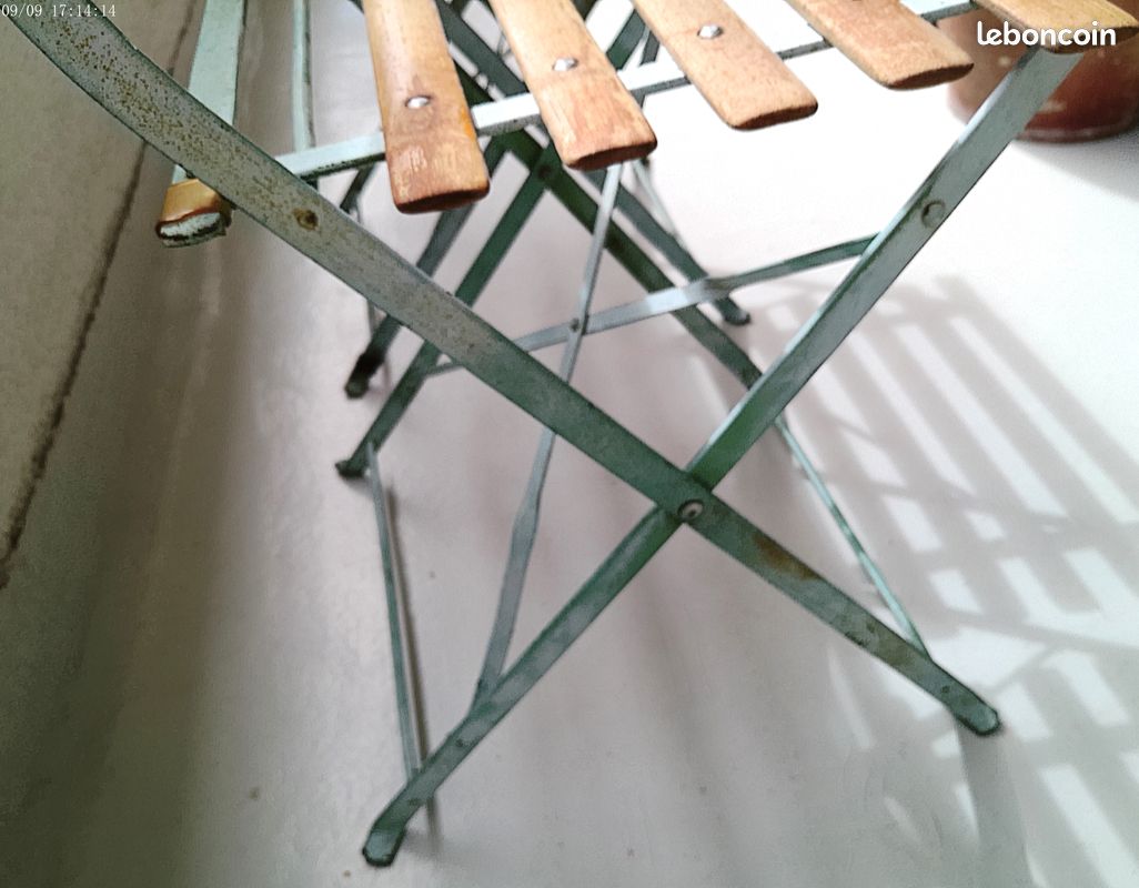 2 chaises de jardin pliantes en métal peint et bois (image 3)