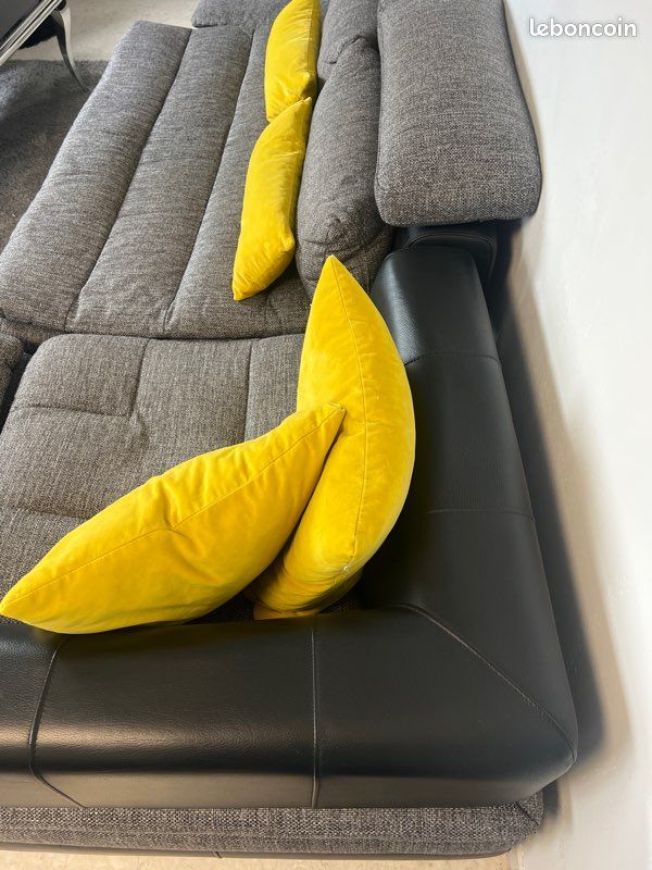 Magnifique canapé XXL (gris anthracite chiné et base cuir) (image 10)