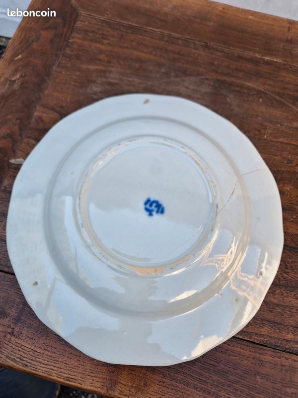 ANCIENNE ASSIETTE CREUSE FAÏENCE FRANÇAISE XVIIIe BLEU COBALT MARQUÉE 25 CM (image 5)