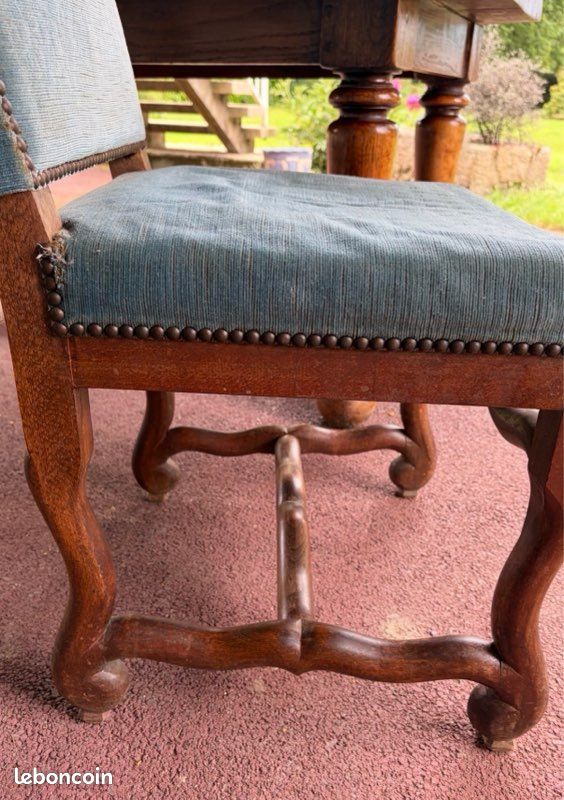 Chaise Louis XIII os de mouton velours bleu (image 4)