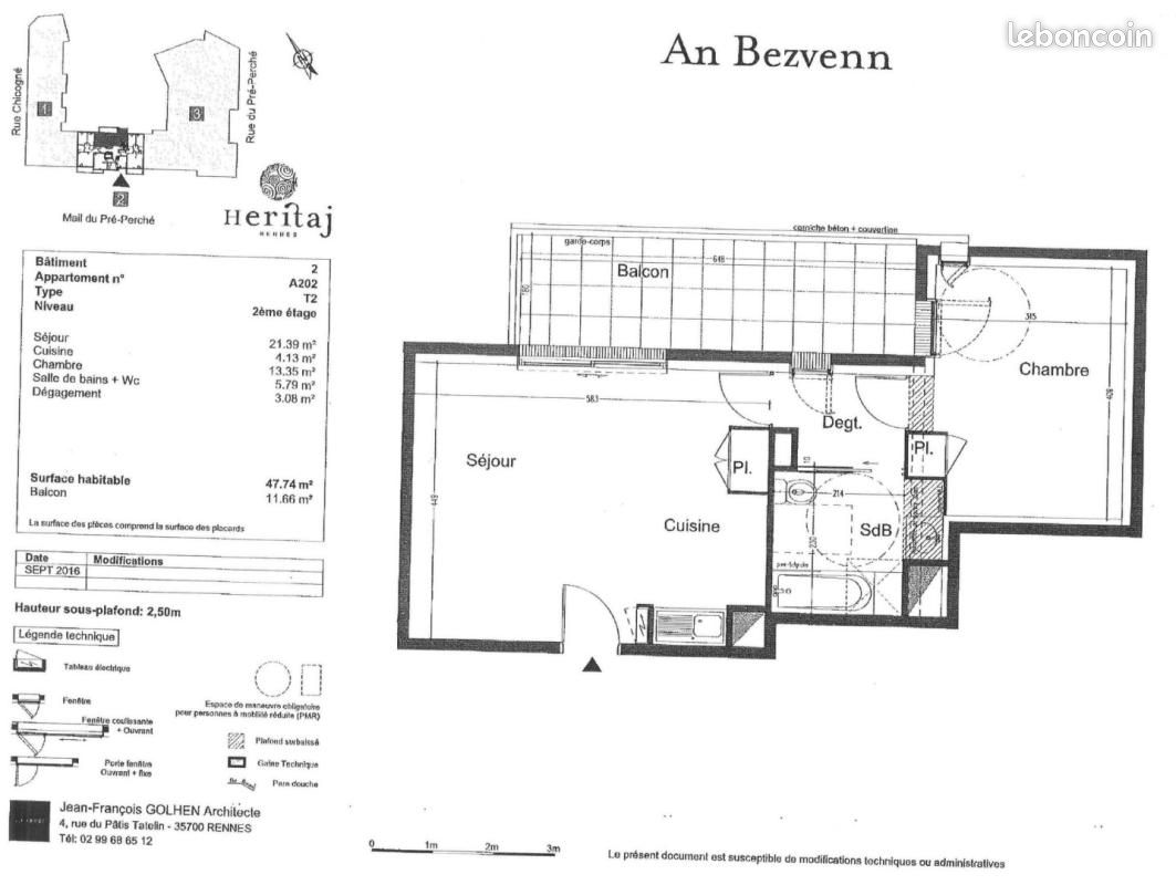Appartement 2 pièces 47 m² · à Rennes · 47 m² · 659 €/mois