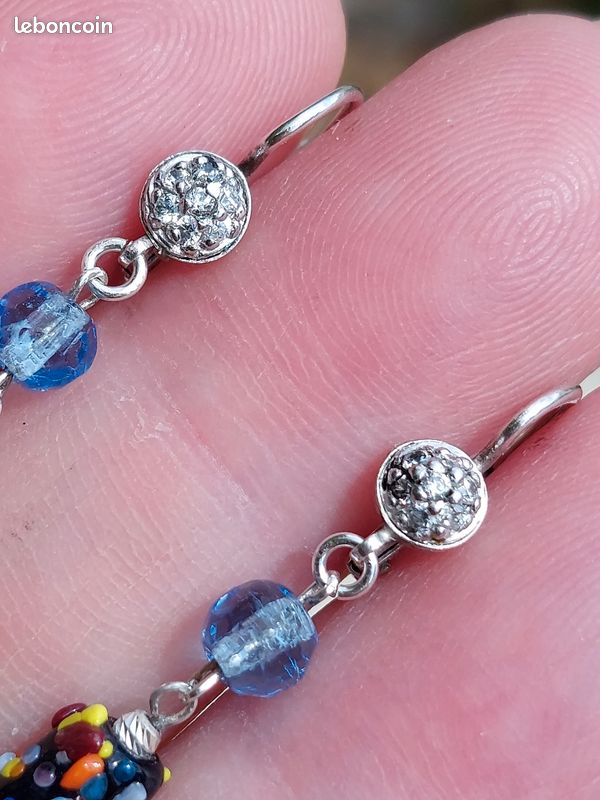 Boucles D'oreilles Dormeuses Anciennes En Argent 800 Avec Pierre Noire - Occasion