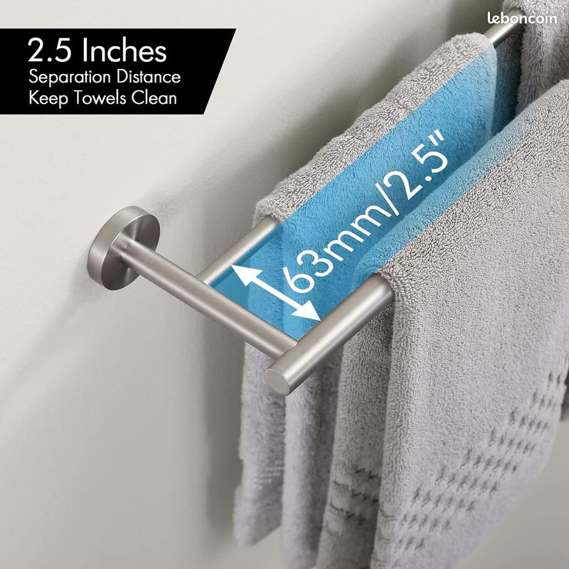 KES Porte-Serviettes Double Porte Serviette Salle de Bain Acier Inoxydable SUS 304 Barre Porte Torchon Mural 60CM Brossé, A2001S60-2 (image 5)