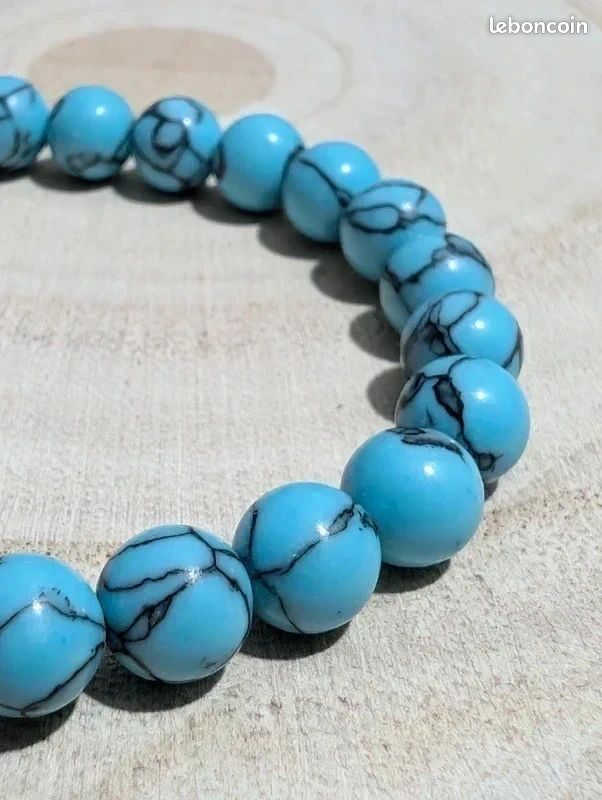 Bracelet En Howlite Bleue - Perles De 8 Mm, Marque Arabesk, Neuf Avec étiquettes, Style Pierre Naturelle