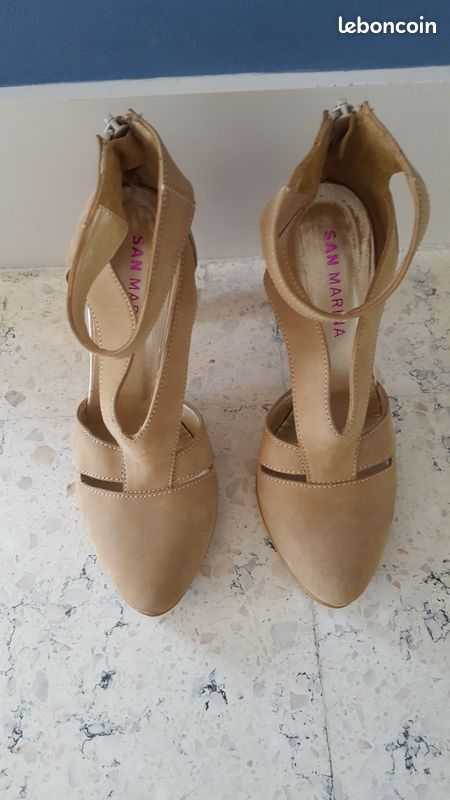 Sandales montantes beige femme (image 1)