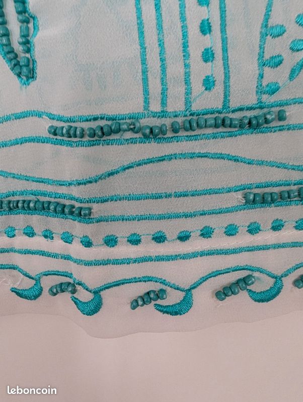 Haut été broderie et perles couleur turquoise taille M marque René Derhy (image 5)