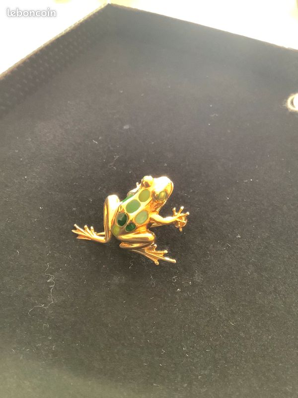 Bijou alliage doré broche grenouille cristal multicolore
