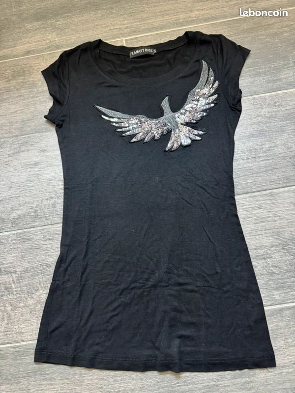 N25.T-shirt, taille S/M, noir Phoenix à sequin (image 1)