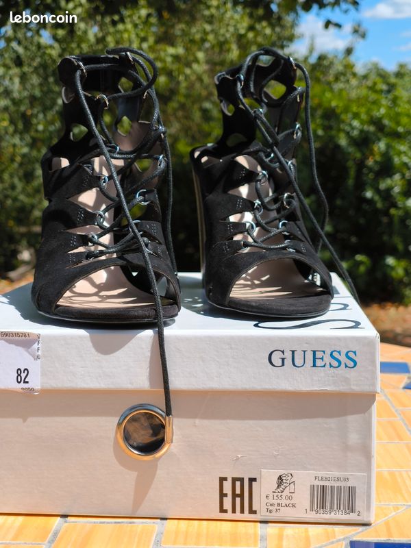 Bottines GUESS En Cuir Noir - Taille 37 - Très Peu Portées - Talon Haut