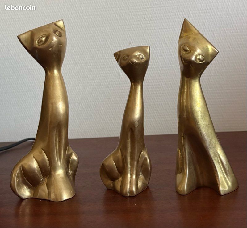 Figurines de chats en laiton vintage (image 1)