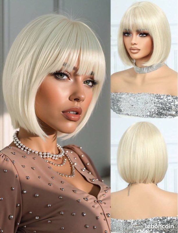 Perruque Synthétique Courte Blonde Doré Clair Avec Frange - Bonnet Réglable Femme