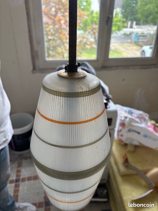 Suspension vintage en opaline – années 70 – verre rétro (image 2)