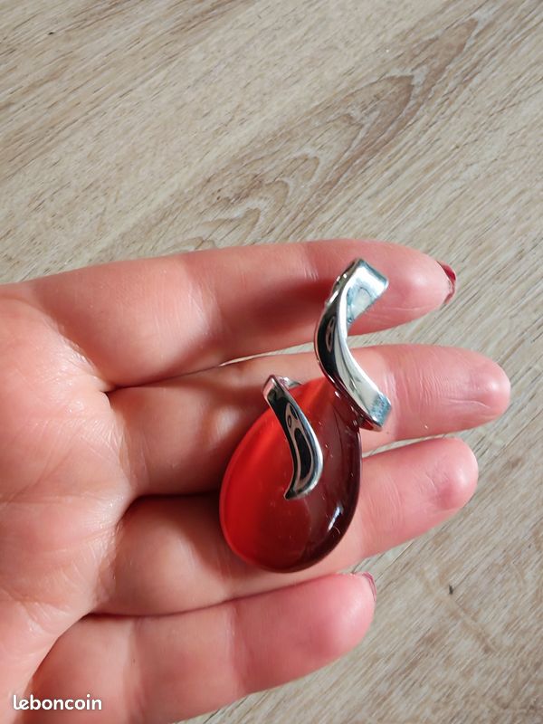 Pendentif Vintage En Métal Argenté Avec Cabochon De Verre - Occasion, Pièce Unique Française