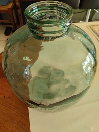 Dame Jeanne ancienne, bonbonne 10 L verre soufflé transparent