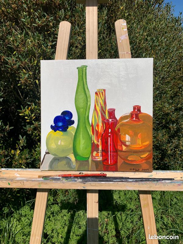 Peinture à L’Huile Originale – Nature Morte Aux Plantes – Toile Signée – 20x25cm – Meri Edigar