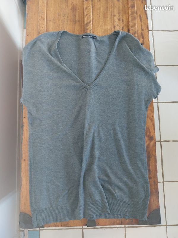 Pull tunique manche courte gris (image 1)