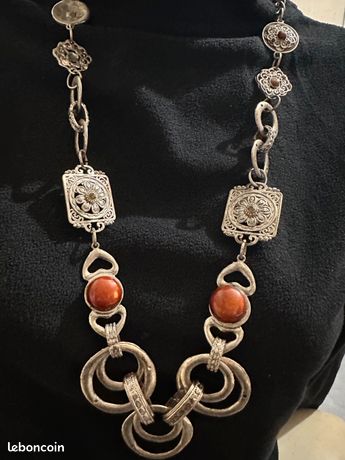 Collier Sautoir + Broche Argent Années 1920 - Longueur 132 Cm - Ancien Très Bon état
