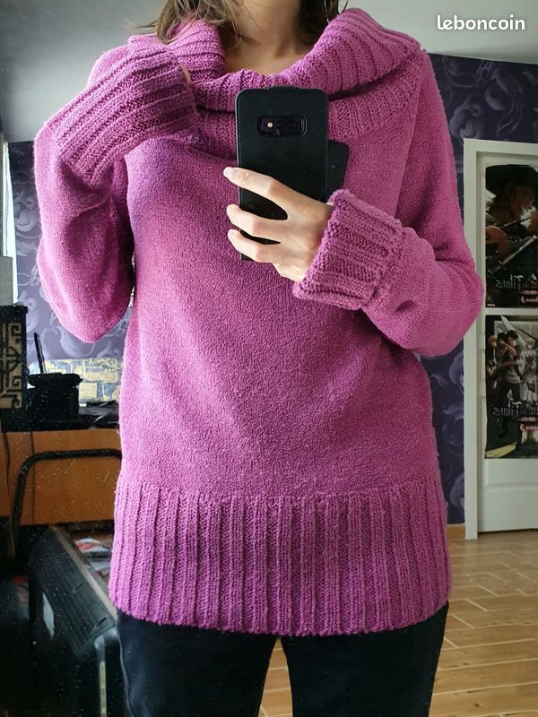 Pull oversized violet doux pelucheux en T2 comme neuf (image 1)