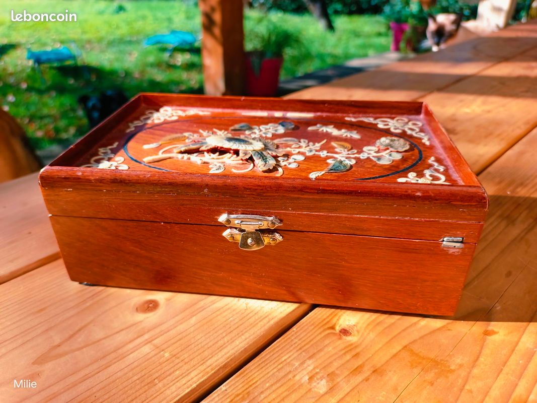 BOÎTE À TABAC ancienne En Bois Et Cendrier Métal Doré EUR 15,00 - FR