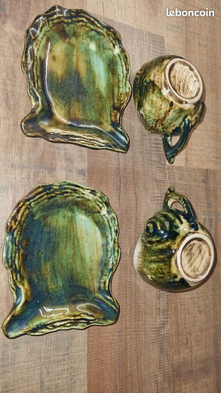 Lot de 2 tasses barbotine escargots avec sous tasse huitre (image 2)
