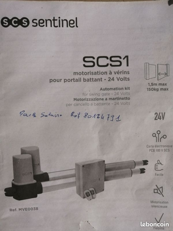 Motorisation à vérins pour portail battant Sentinel SCS1 24 Volts (image 2)