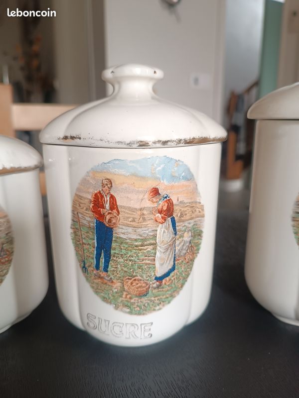 Ensemble de 6 pots épices en faïence Années 50-60 Demi porcelaine Ardy : Motif de L' angélus (image 4)