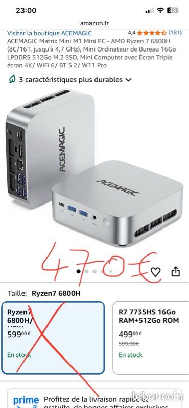 Matrix Mini M1 Mini PC - AMD Ryzen 7 6800H (8C/16T, jusqu'à 4,7 GHz), Mini Ordinateur de Bureau 16Go LPDDR5 512Go M.2 SSD, Mini Computer avec Écran Triple écran 4K/ WiFi 6/ BT 5.2/ W11 Pro (image 2)