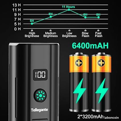 BIKIL Lumière Velo 6400mAh – Puissant éclairage LED Rechargeable USB-C, Noir