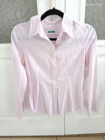 Chemise Blouse Benetton Femme XS – Coton Rayé Multicolore – Manches Longues