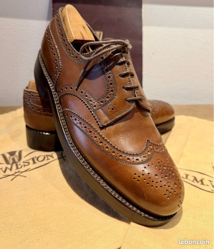 Chaussures jm weston modele triple semelle derby a bout fleuri en cuir marron taille 8 d 42 (image 4)