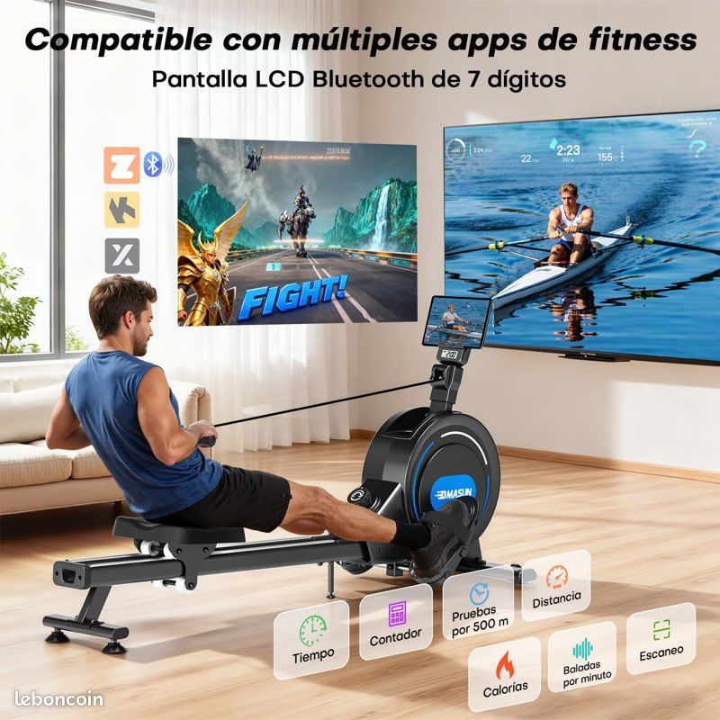 Rameur Fitness Maison Pliable - Écran LCD Jusqu'à 120 Kg - Appareil Sport Complet