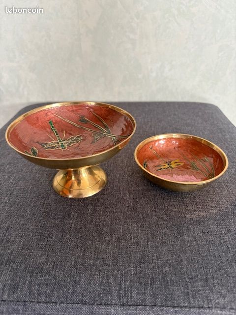 Lot Vintage 2 Couvercles De Brûleur émaillé Et Laiton 7,5 Pouces
