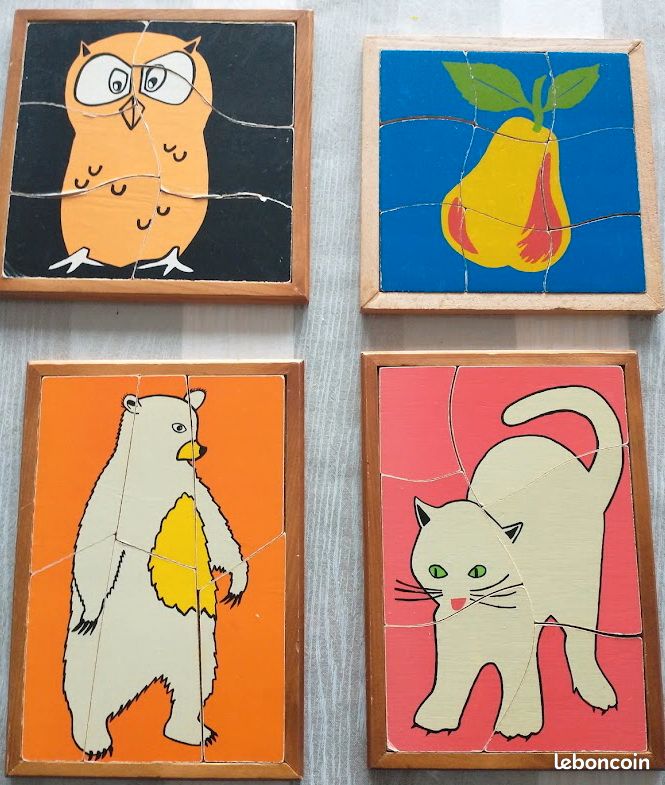 Puzzles bois: chat ours hibou poire (image 1)