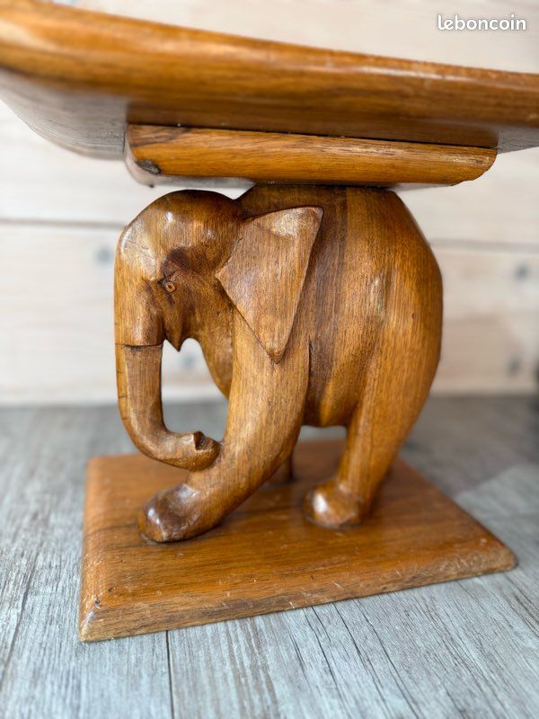 Tabouret vintage éléphant Teck 1950s déco africain (image 11)