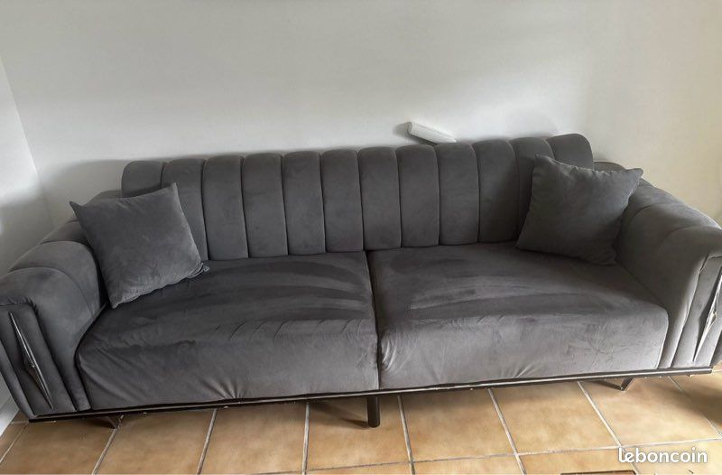 Lot de 2 canapé + un fauteuil coquillage gris (image 2)