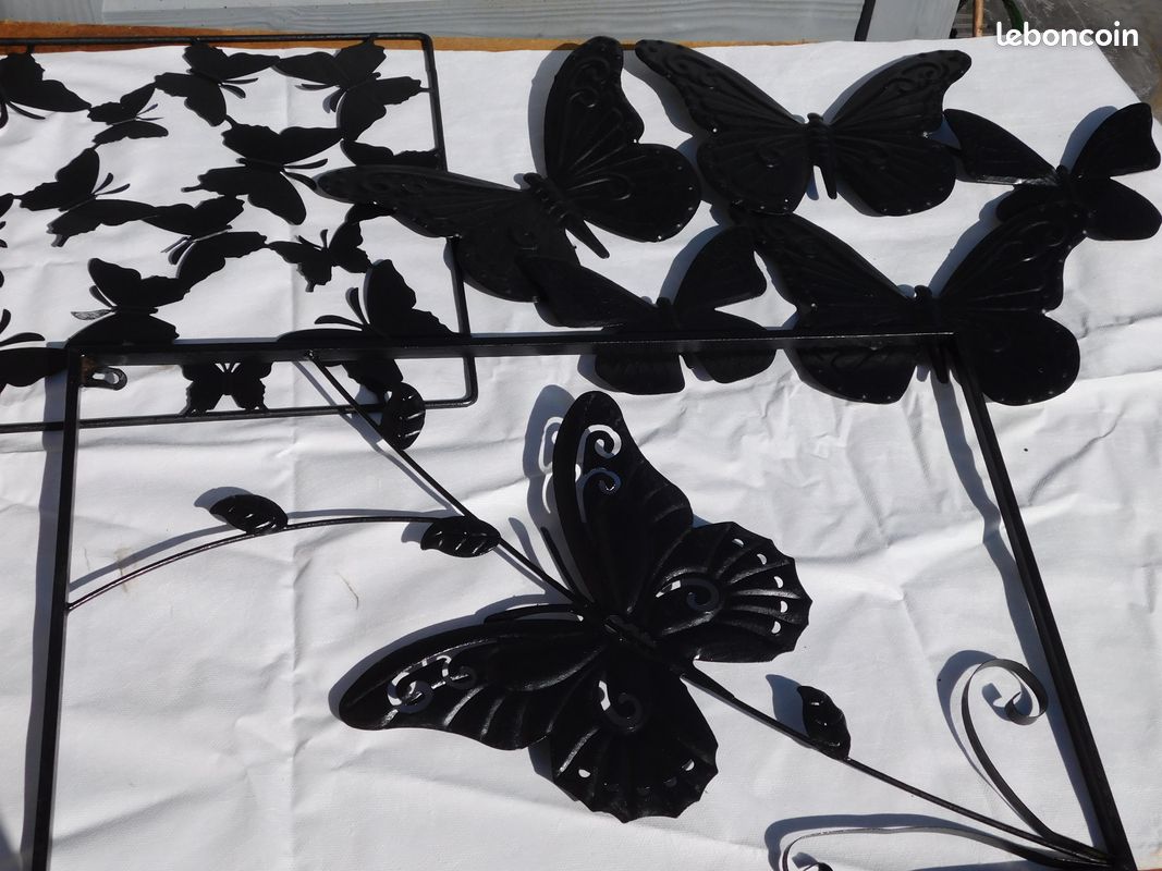 Lot De 2 Sculptures Murales Papillons En Métal - Grand Modèle 40x25cm - Pour Décoration Jardin, Salon, Chambre