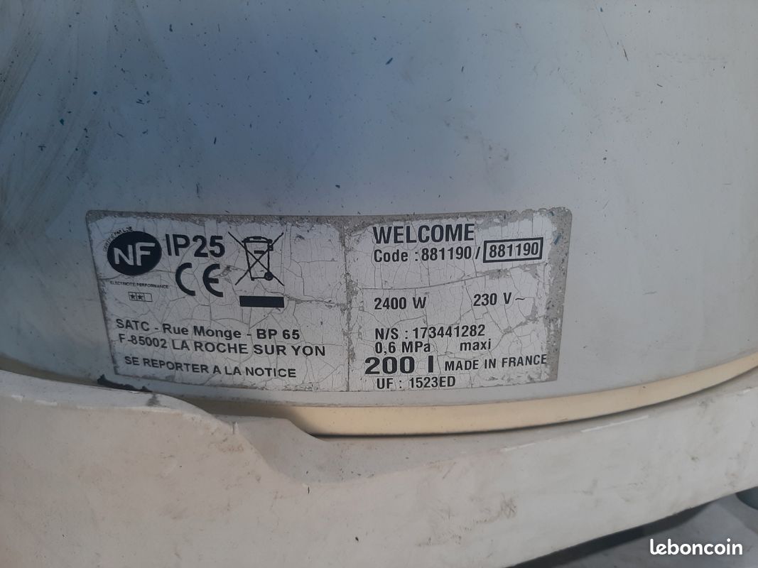 Ballon 200 l litres réservoir eau chaude Welcome 881190 2400w 230v volts (image 2)