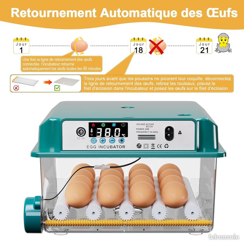 Couveuse Oeuf Automatique 12-16 Oeufs, Incubateur Oeuf Automatique, Couveuse Avec retournement automatique des œufs et humidification automatique (16 Couveuse Oeuf Automatique 12-16 Oeufs, Incubateur Oeuf Automatique, Couveuse Avec retournement automatique des œufs et humidification automatique (16