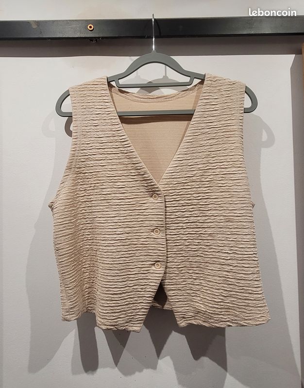 Blazer – Gilet sans manche – Veste de Costume – Beige – L – Femme