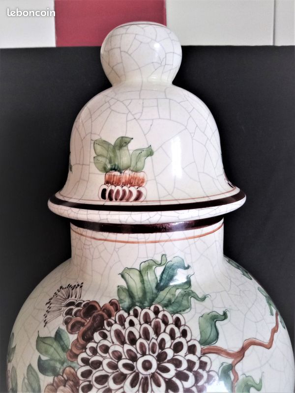 Vase balustre avec couvercle en céramique craquelée, signé Banlloch Espagne (image 7)