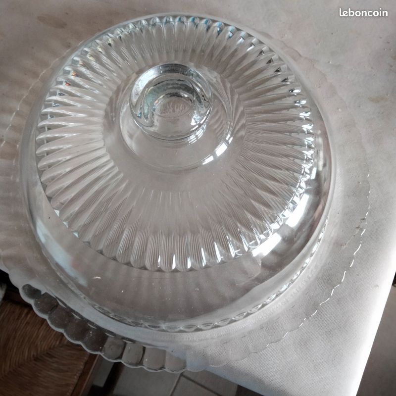 CLOCHE À FROMAGE ancienne vintage en verre pressé moulé rosé EUR 20,00
