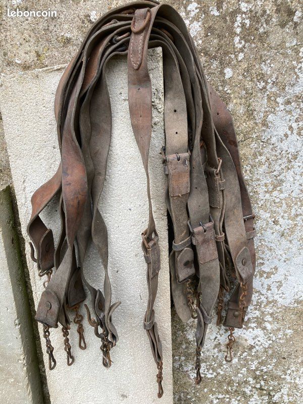 Lot de 6 sangles militaire en cuir ww2 militaria casque (image 1)