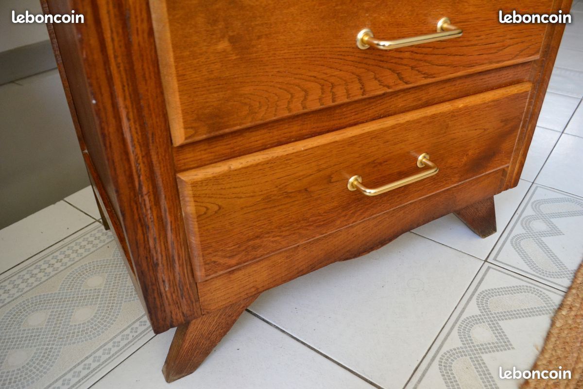 Chiffonnier vintage commode pied compas 60s chêne (image 8)