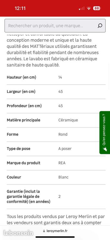Vend vasque à poser REA ELMA (image 2)