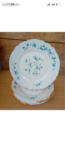 Grand Plat Rond Arcopal Véronica Motif Myosotis, Excellent état, Vintage