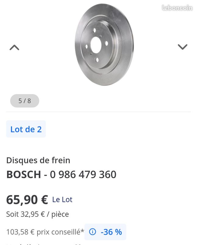 Disque de frein bosch (image 2)