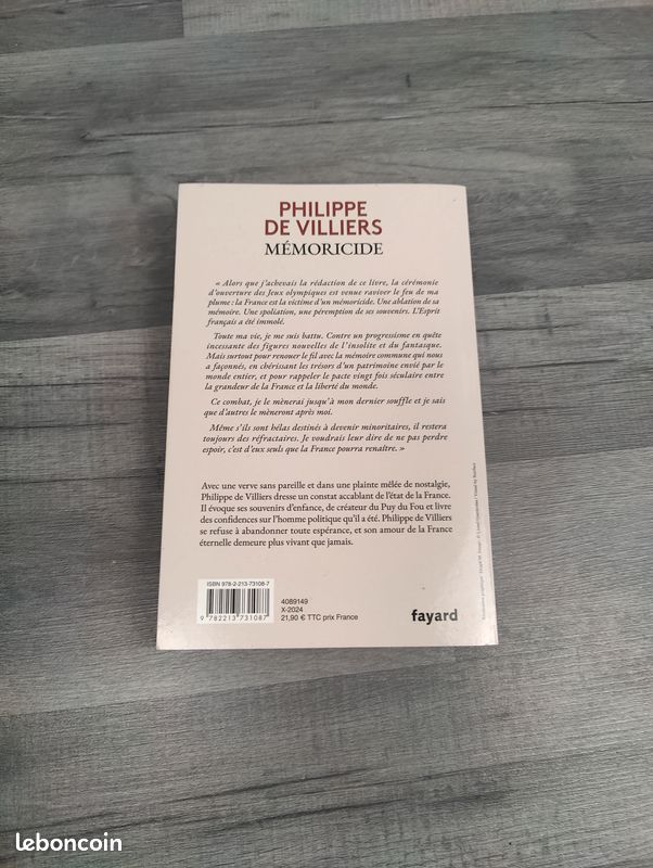Livre · Mémoricide — Philippe de Villiers | Fayard 2024 (image 2)