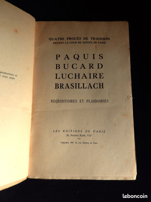 ( Guerre 39/45 WW2 Collaboration Epuration ) Procès PAQUIS BUCARD LUCHAIRE et BRASILLACH 1947 (image 2)