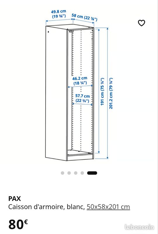 Caisson pax blanc 50×58×201cm - ref : 704.582.17 (image 2)