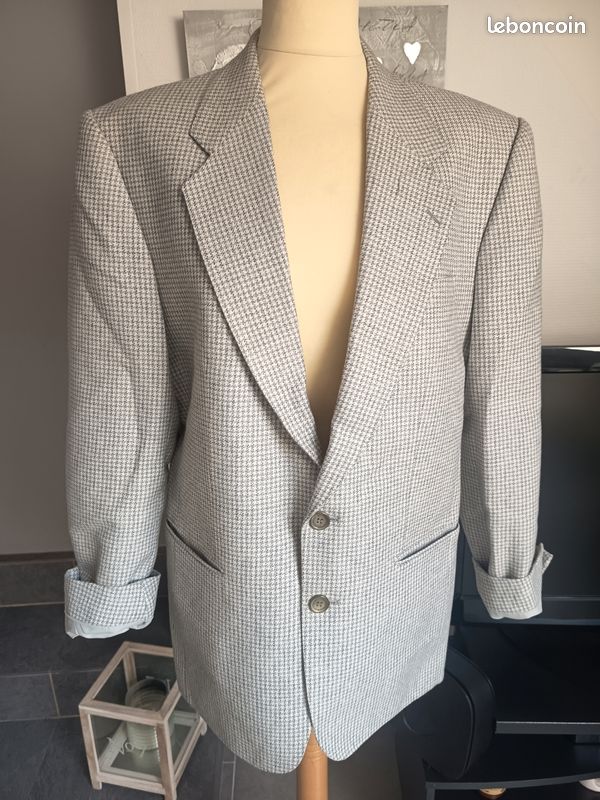 Blazer à carreaux tons gris en laine vintage taille 38 (image 1)